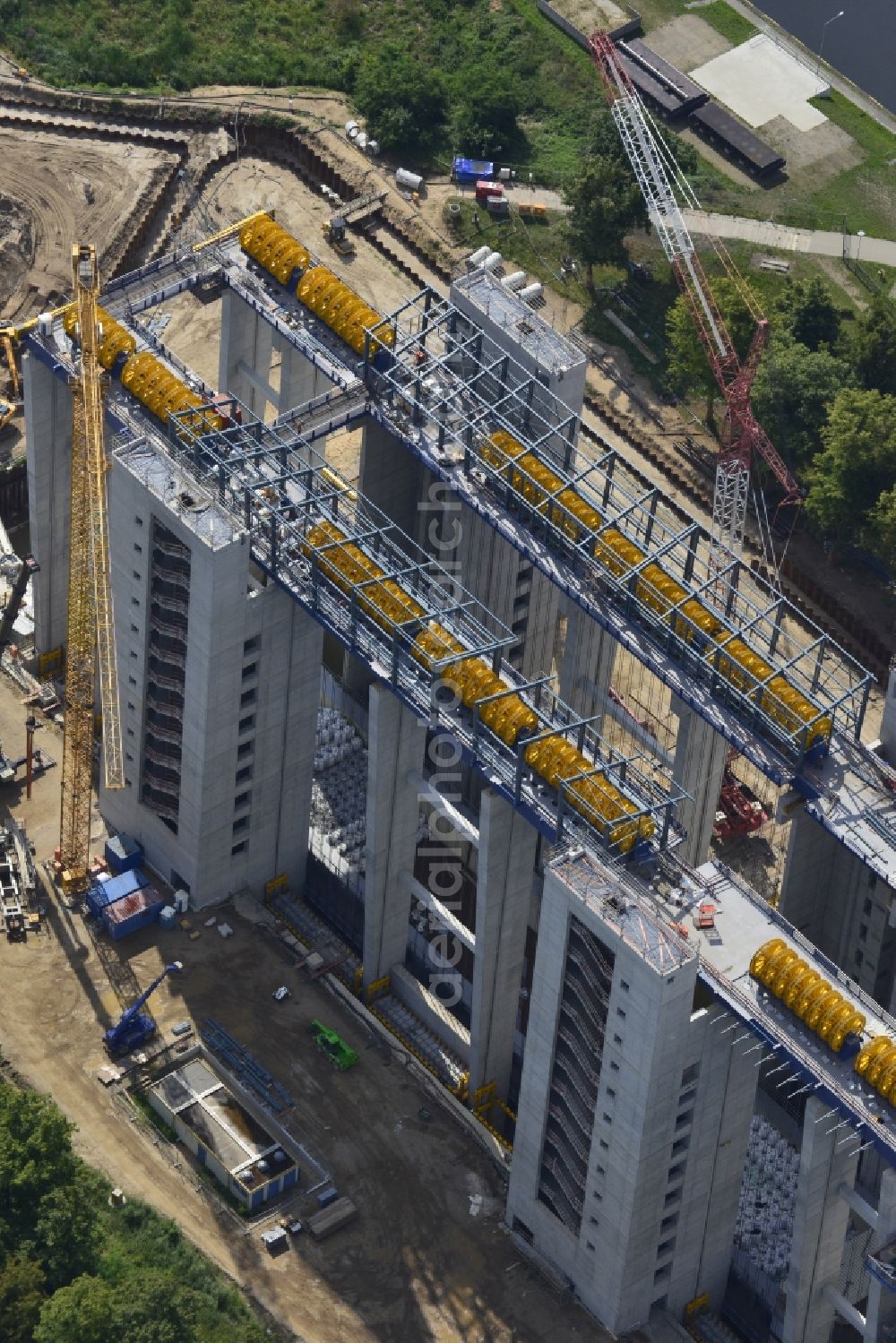 Aerial photograph Niederfinow - The new building of the boat lift Niederfinow