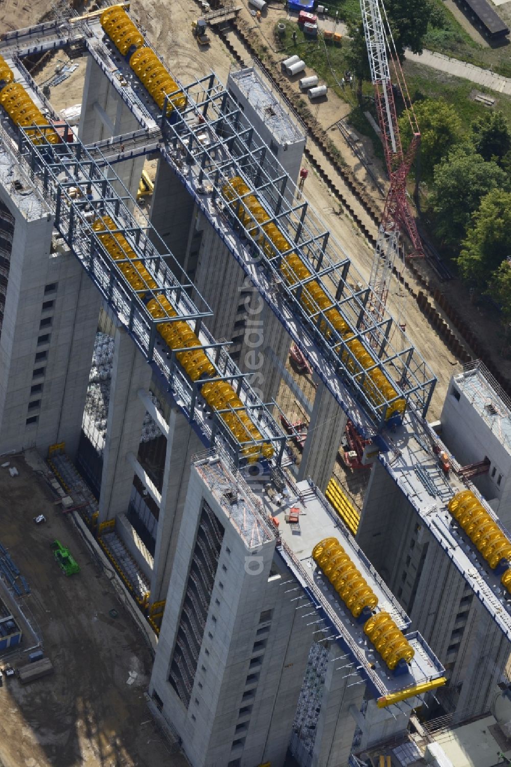 Niederfinow from above - The new building of the boat lift Niederfinow