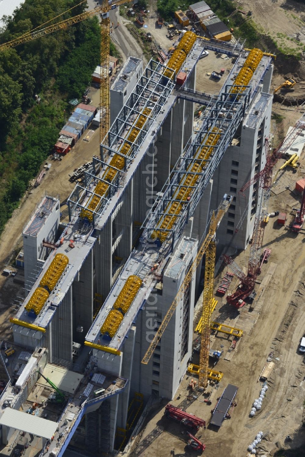 Aerial image Niederfinow - The new building of the boat lift Niederfinow