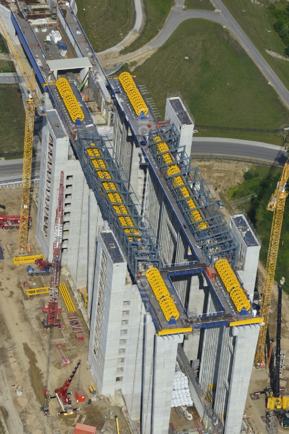 Niederfinow from above - The new building of the boat lift Niederfinow