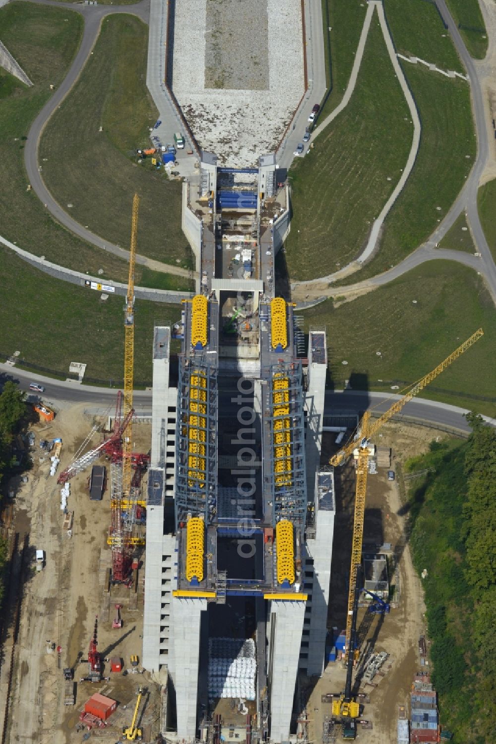 Aerial image Niederfinow - The new building of the boat lift Niederfinow