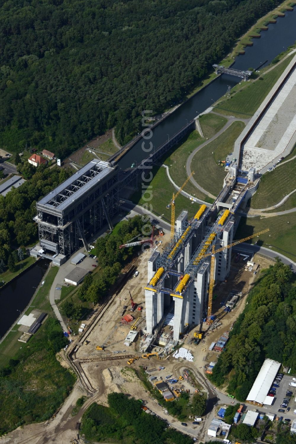 Niederfinow from above - The new building of the boat lift Niederfinow