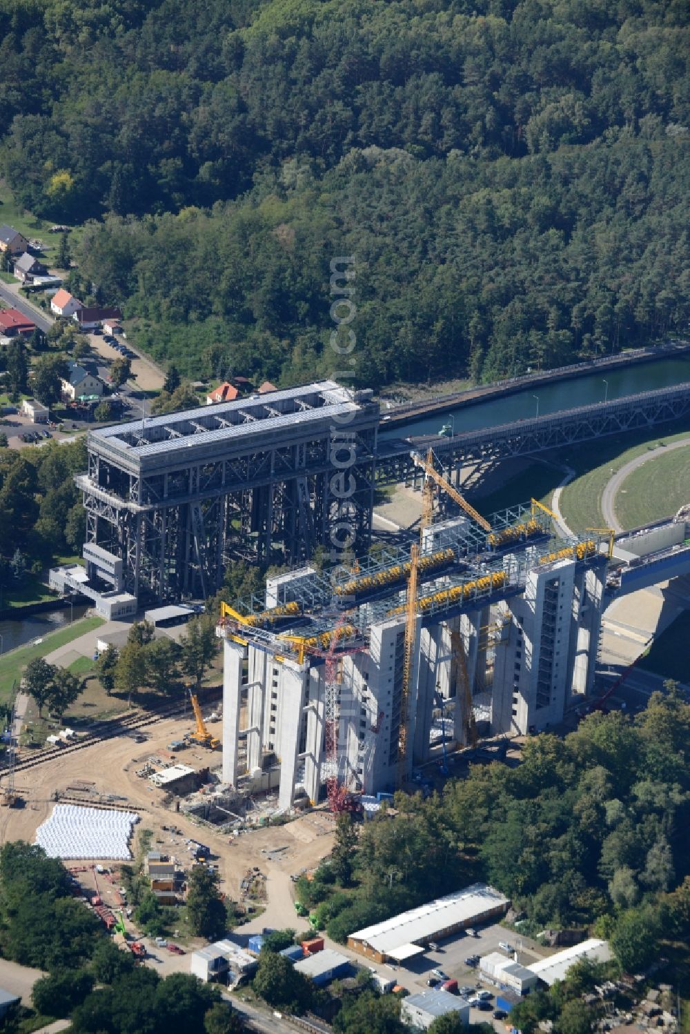 Aerial image Niederfinow - The new building of the boat lift Niederfinow