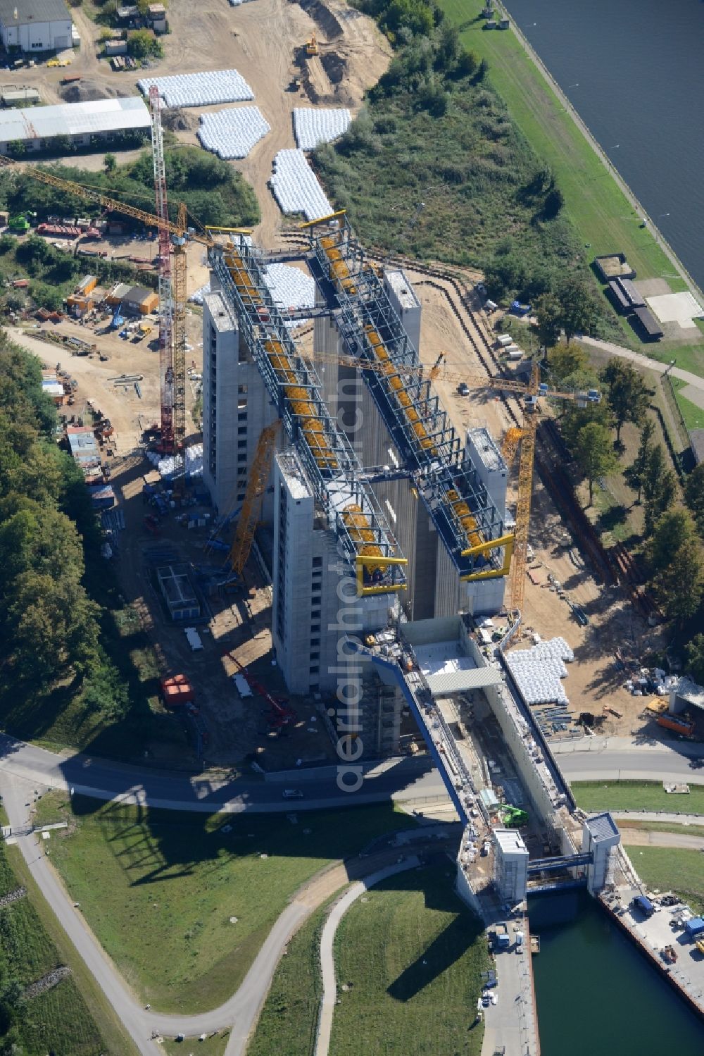 Aerial image Niederfinow - The new building of the boat lift Niederfinow