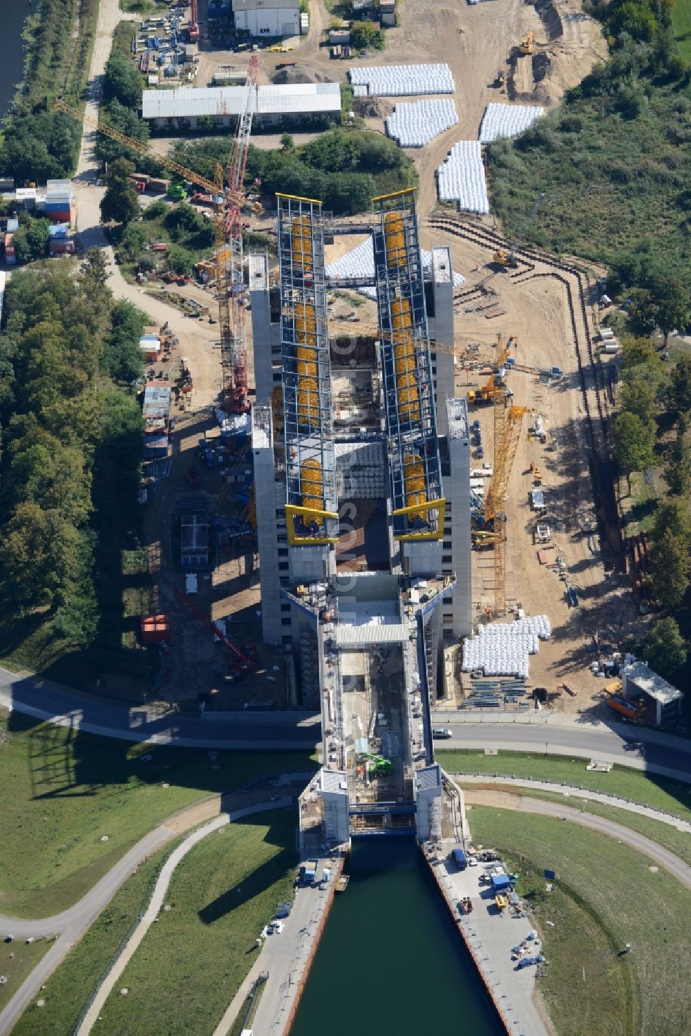 Aerial photograph Niederfinow - The new building of the boat lift Niederfinow