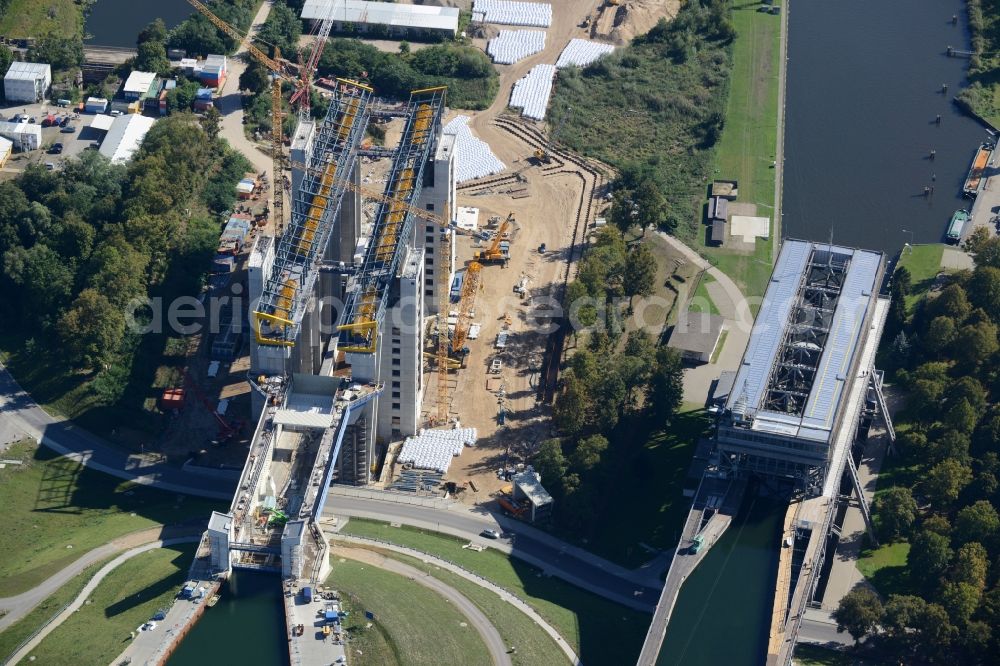 Niederfinow from above - The new building of the boat lift Niederfinow