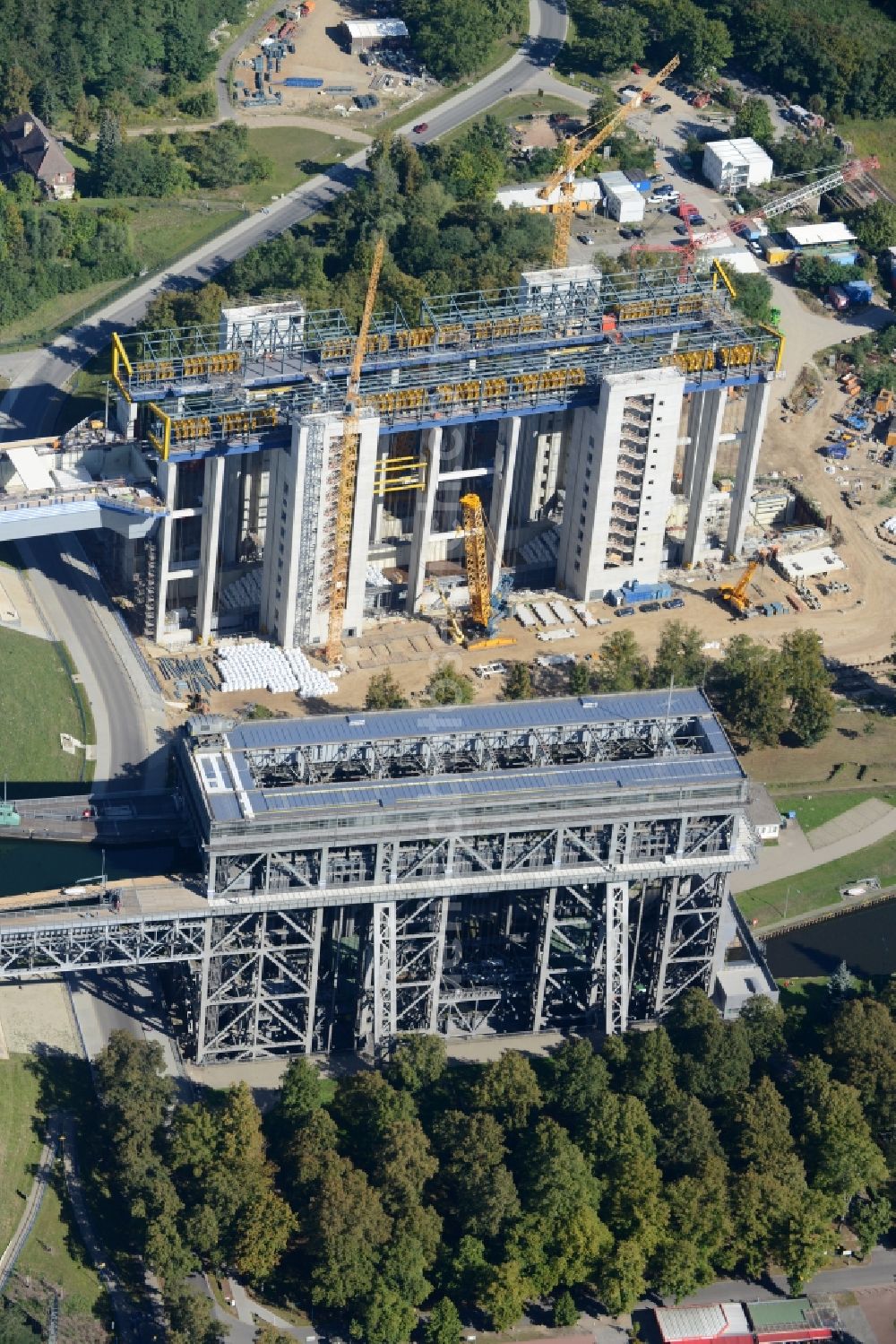 Niederfinow from the bird's eye view: The new building of the boat lift Niederfinow