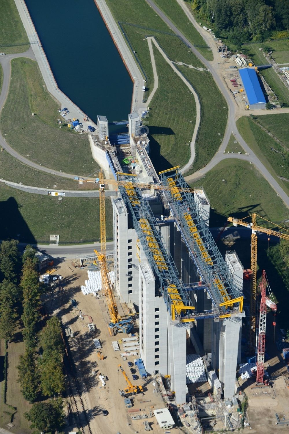 Aerial image Niederfinow - The new building of the boat lift Niederfinow