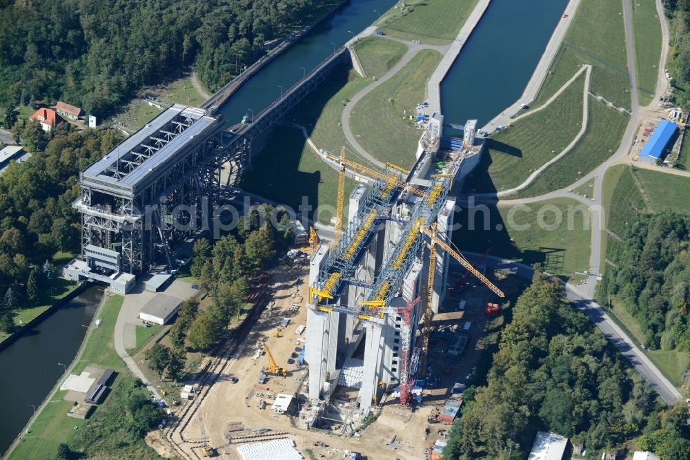 Niederfinow from above - The new building of the boat lift Niederfinow