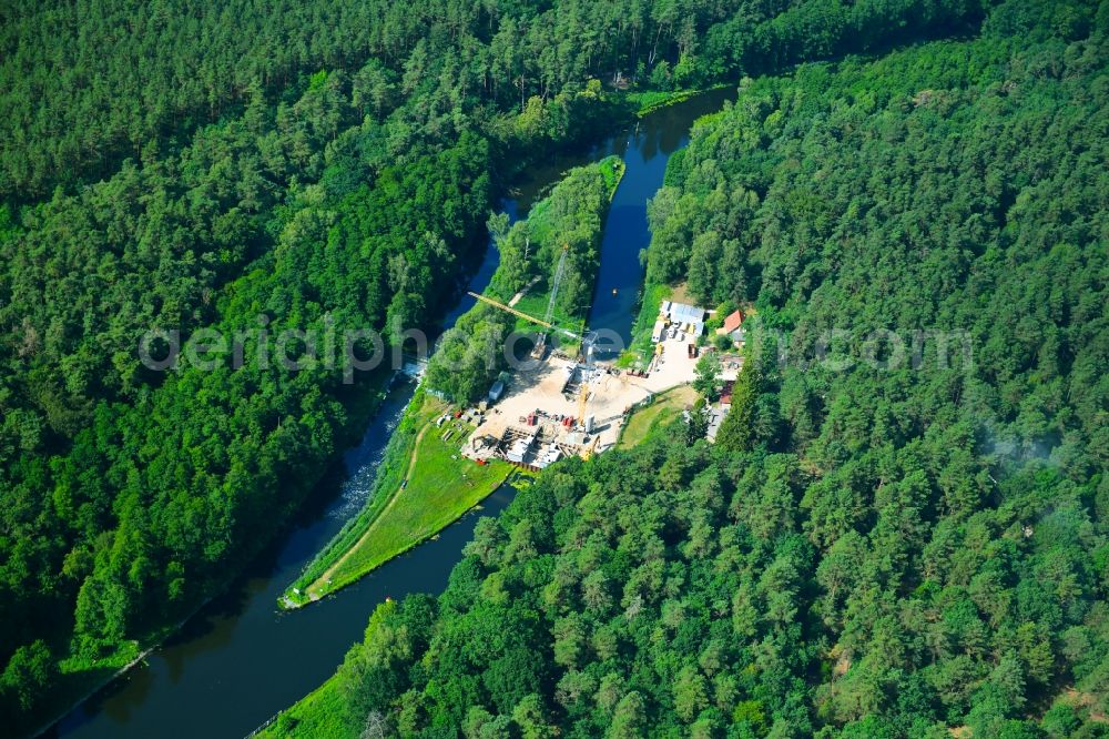 Beutel from above - Construction site locks - plants Schleuse Zaaren on the banks of the waterway of the the Havel in Beutel in the state Brandenburg, Germany