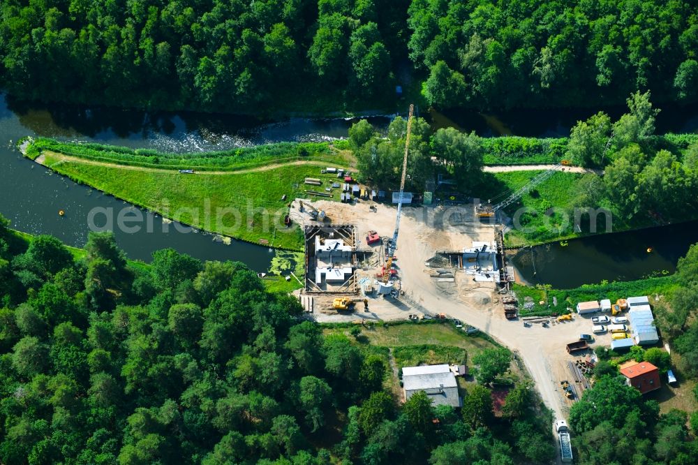 Aerial image Beutel - Construction site locks - plants Schleuse Zaaren on the banks of the waterway of the the Havel in Beutel in the state Brandenburg, Germany