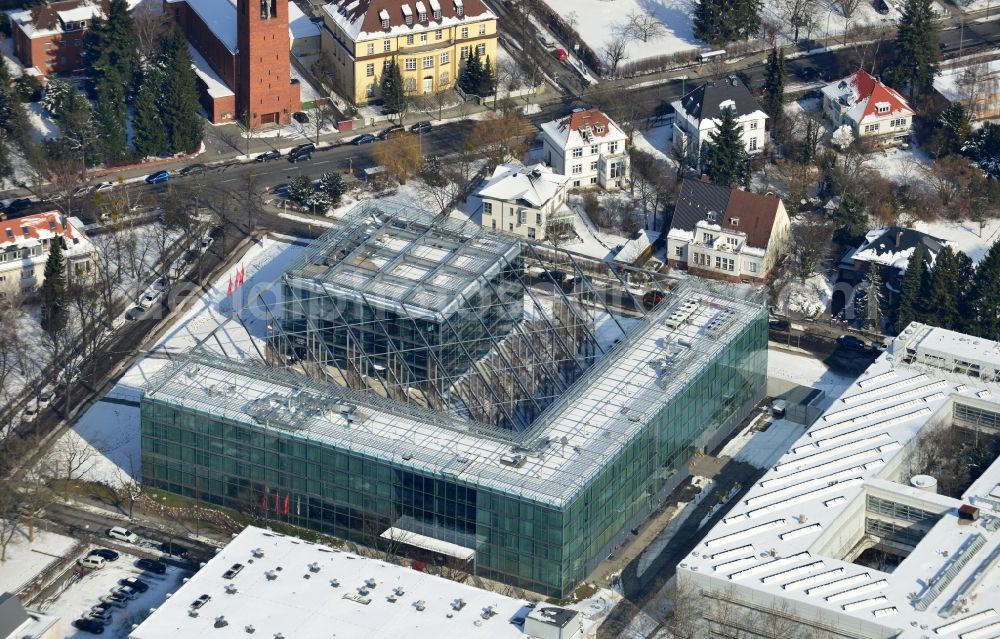 Aerial image Berlin - Construction of Seminaris Campus Hotel Berlin in Berlin Dahlem Fabeckstrasse. The Seminaris Campus Hotel Berlin, Science & Conference Center at the Takustrasse created by star architect Helmut Jahn