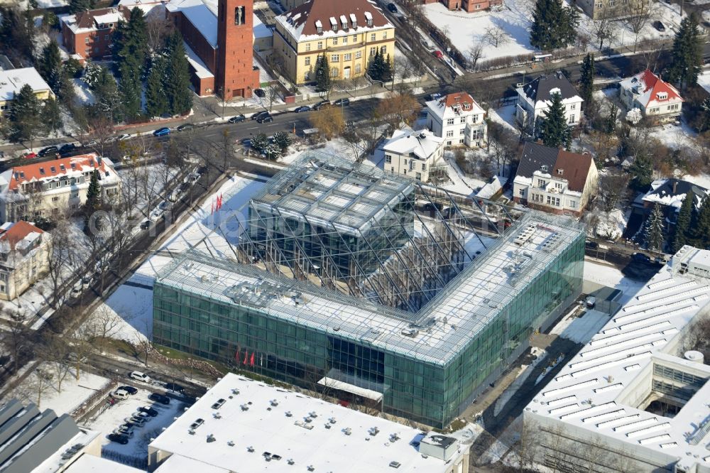 Berlin from above - Construction of Seminaris Campus Hotel Berlin in Berlin Dahlem Fabeckstrasse. The Seminaris Campus Hotel Berlin, Science & Conference Center at the Takustrasse created by star architect Helmut Jahn