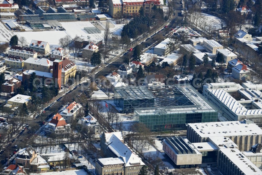 Berlin from the bird's eye view: Construction of Seminaris Campus Hotel Berlin in Berlin Dahlem Fabeckstrasse. The Seminaris Campus Hotel Berlin, Science & Conference Center at the Takustrasse created by star architect Helmut Jahn