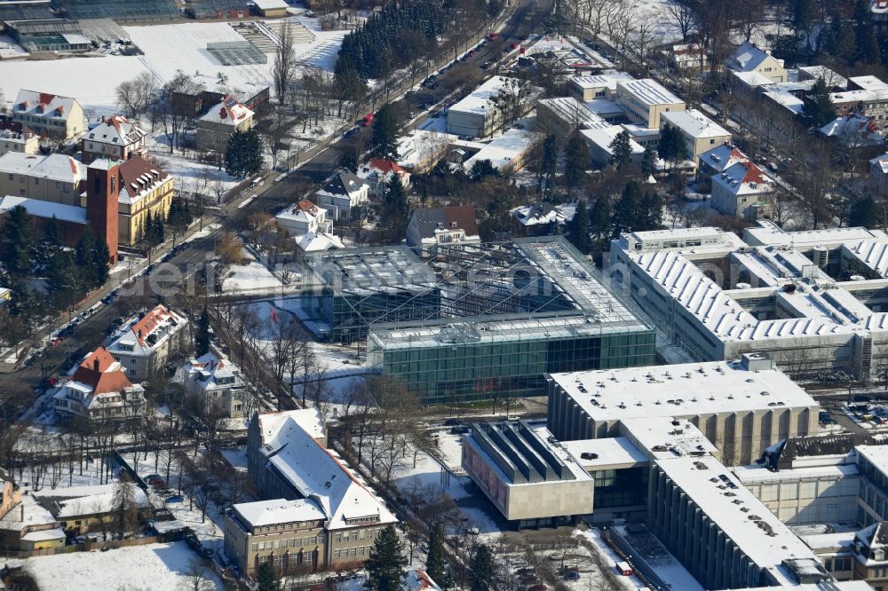 Aerial image Berlin - Construction of Seminaris Campus Hotel Berlin in Berlin Dahlem Fabeckstrasse. The Seminaris Campus Hotel Berlin, Science & Conference Center at the Takustrasse created by star architect Helmut Jahn