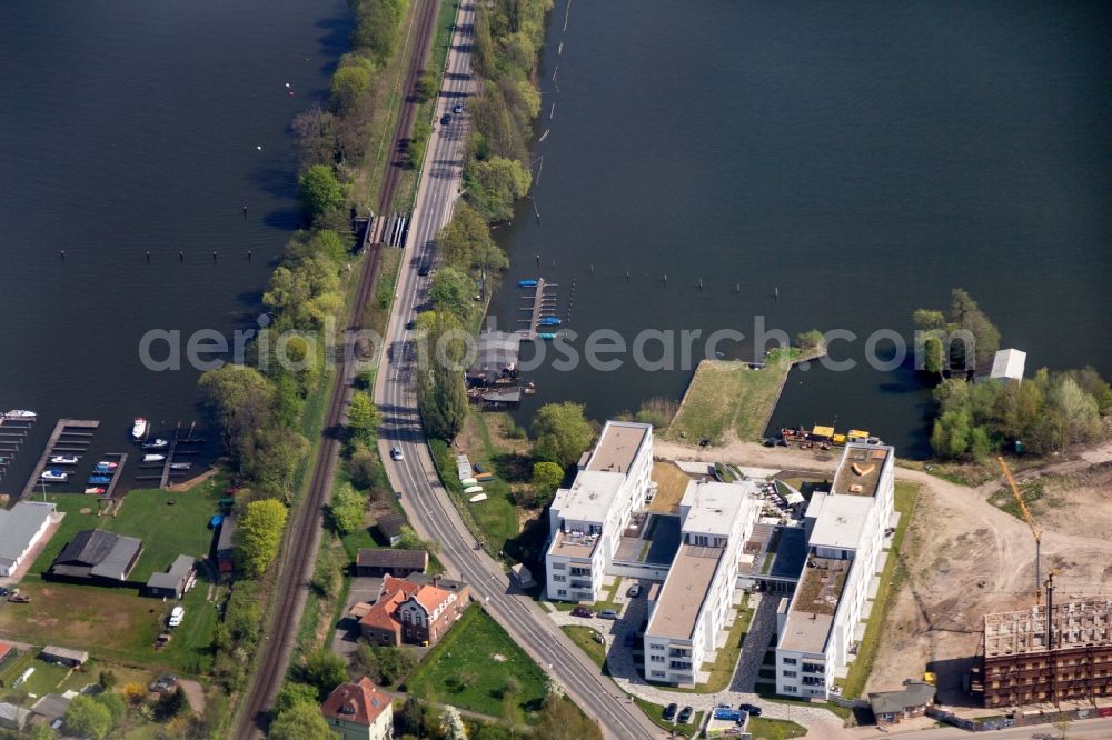 Aerial photograph Neuruppin - Construction site of a new build retirement home Seetor Residenz between Seedamm and An der Seepromenade in Neuruppin in the state Brandenburg, Germany