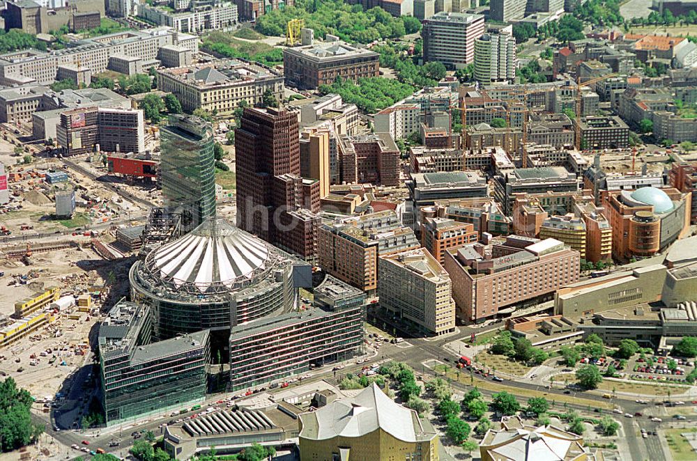 Berlin Mitte from above - Office buildings and commercials at the Potsdam Square in the borough Mitte