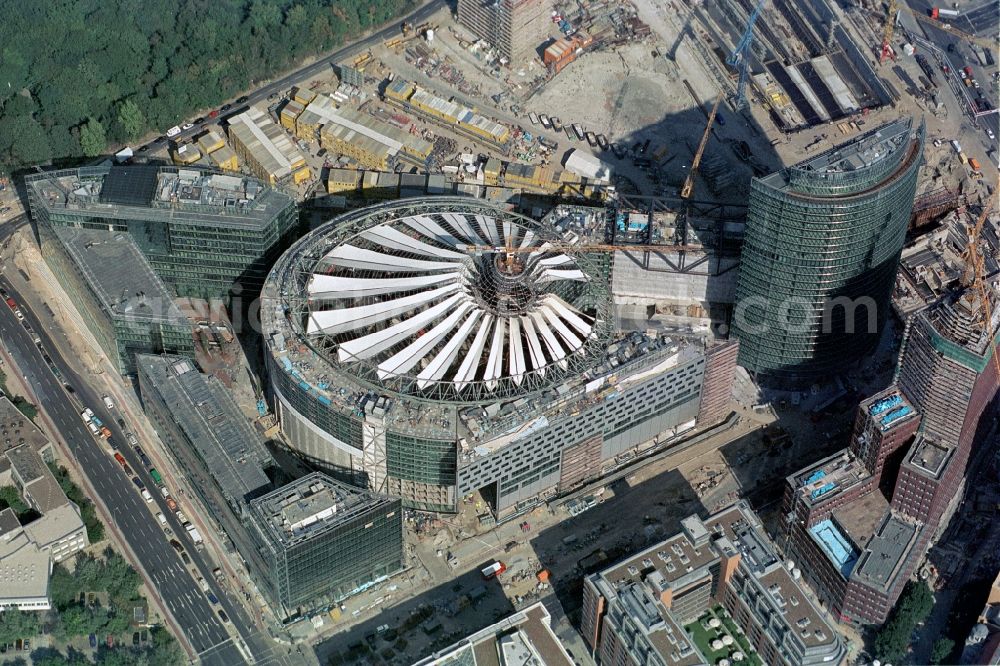 Berlin from above - Office buildings and commercials at the Potsdam Square in the borough Mitte