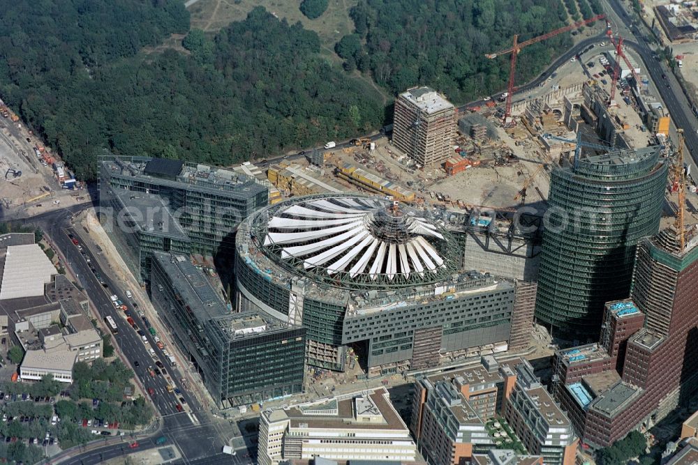 Berlin from the bird's eye view: Office buildings and commercials at the Potsdam Square in the borough Mitte