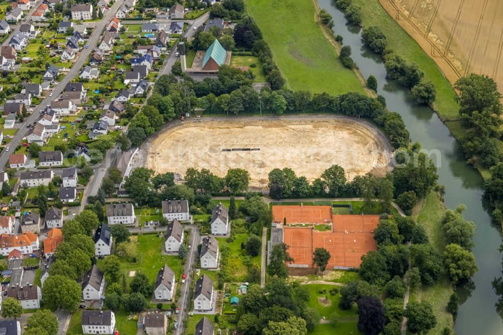 Fröndenberg/Ruhr from above - New construction of a sports and athletics park on Graf-Adolf-Strasse in Froendenberg/Ruhr in the state North Rhine-Westphalia, Germany