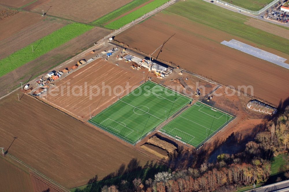 Binzen from above - Construction of new esemble of sports grounds in Binzen in the state Baden-Wurttemberg, Germany