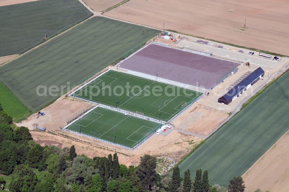 Binzen from above - Construction of new esemble of sports grounds in Binzen in the state Baden-Wurttemberg, Germany