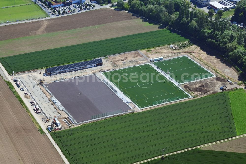 Binzen from above - Construction of new esemble of sports grounds in Binzen in the state Baden-Wurttemberg, Germany