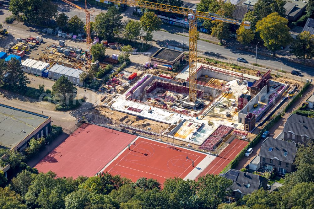 Duisburg from the bird's eye view: Construction of new Ensemble of sports grounds of GSG Duisburg 1919/28 e.V. on street Grossenbaumer Allee in Duisburg at Ruhrgebiet in the state North Rhine-Westphalia, Germany