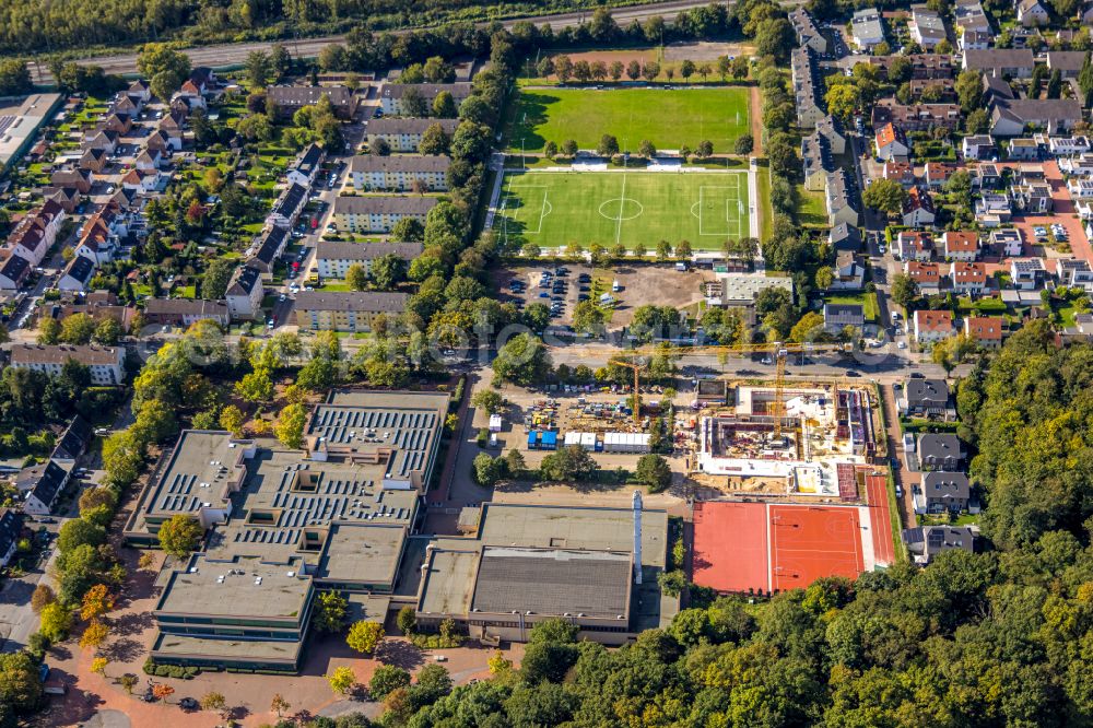 Duisburg from above - Construction of new Ensemble of sports grounds of GSG Duisburg 1919/28 e.V. on street Grossenbaumer Allee in Duisburg at Ruhrgebiet in the state North Rhine-Westphalia, Germany