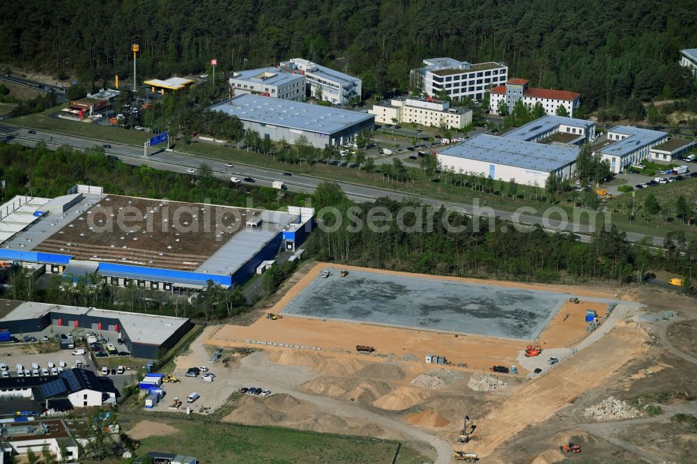 Kleinmachnow from above - Construction of new Ensemble of sports grounds between Dreilindener Weg and Fahrenheitstrasse in Kleinmachnow in the state Brandenburg, Germany