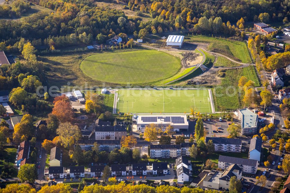 Aerial photograph Gladbeck - Construction of new Ensemble of sports grounds des Sportpark Mottbruch between Rossheidestrasse - Bruesseler Strasse - Welheimer Strasse in Gladbeck at Ruhrgebiet in the state North Rhine-Westphalia, Germany