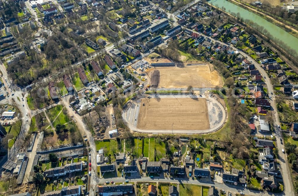 Aerial photograph Voerde (Niederrhein) - Construction of new Ensemble of sports grounds of Sportvereinigung 08/29 Friedrichsfeld e.V. Am Tannenbusch in Voerde (Niederrhein) in the state North Rhine-Westphalia, Germany