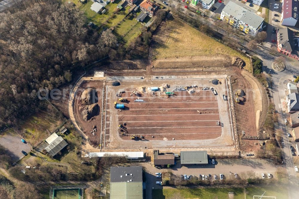 Bottrop from above - Construction of new Ensemble of sports grounds on Welheimer Strasse in Bottrop in the state North Rhine-Westphalia, Germany