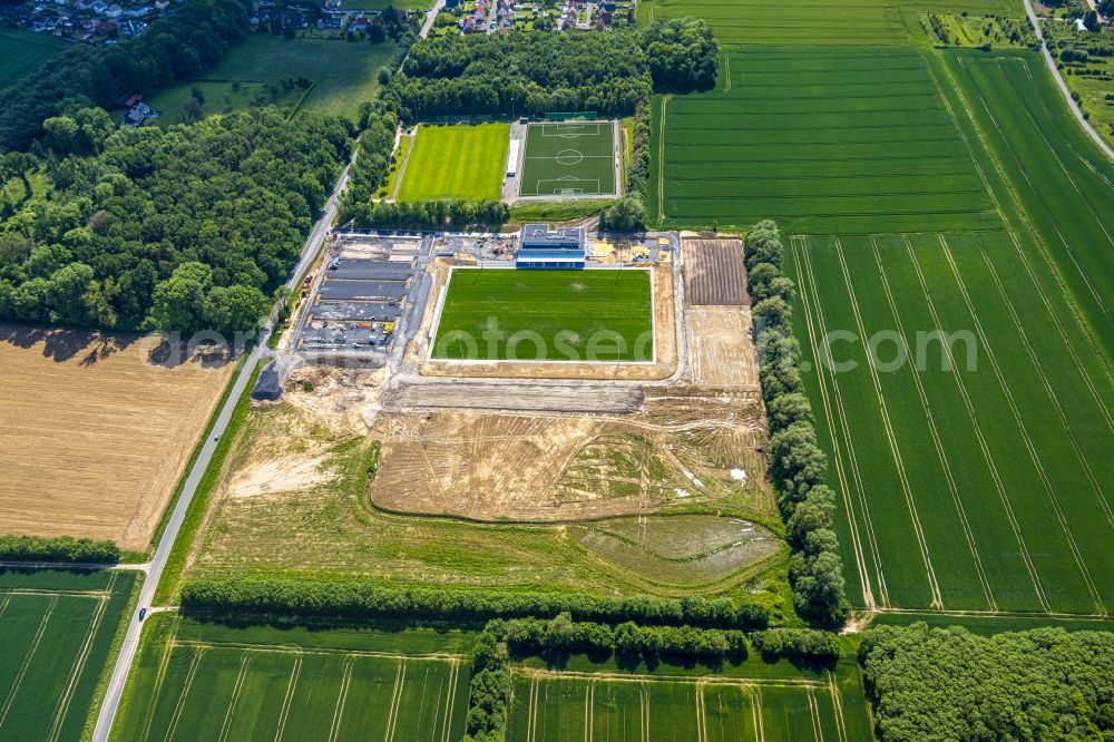 Rhynern from above - Construction of new Ensemble of sports grounds Westfalia- Sportpark in Rhynern in the state North Rhine-Westphalia, Germany