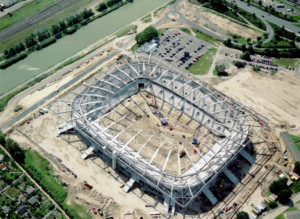 Aerial image Wolfsburg - Construction site of Grounds of the Arena stadium Volkswagen Arena In den Allerwiesen in the district Sonderbezirk in Wolfsburg in the state Lower Saxony, Germany