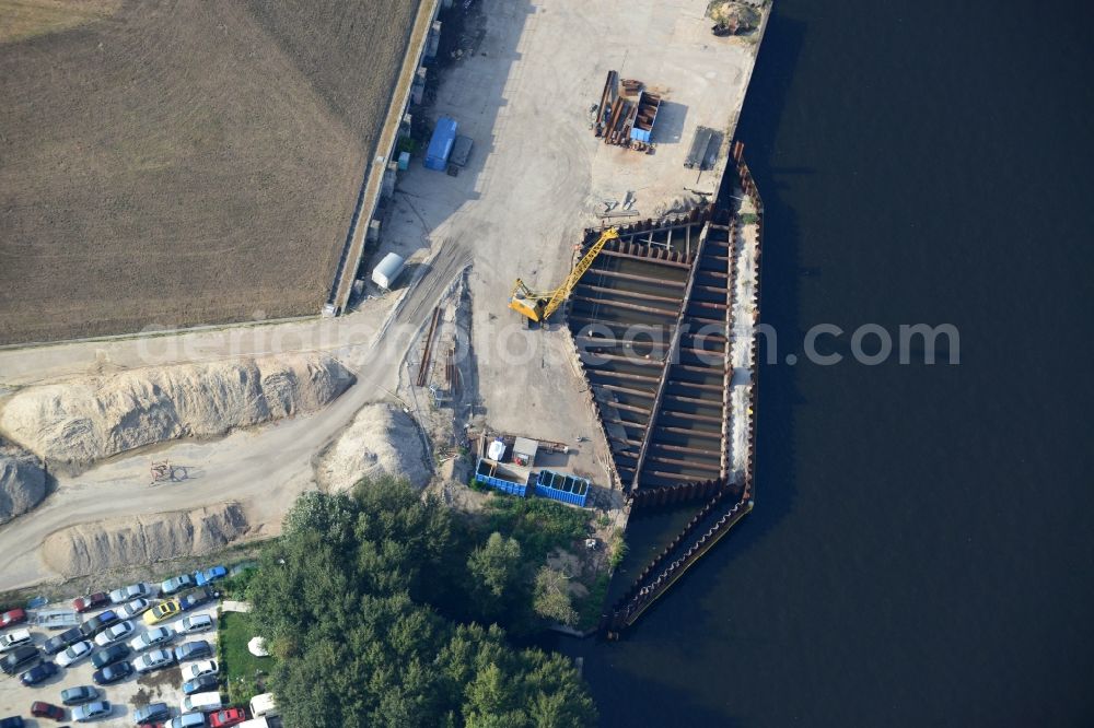 Aerial image Berlin - Construction site for the new building of the Spree bridge on the south-east connection (SOV) in Berlin Schoeneweide