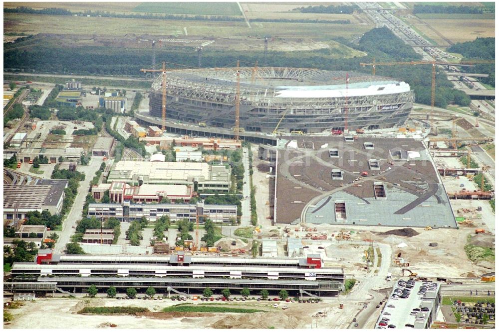 Aerial image München - Construction site of sports facility grounds of the Arena stadium Allianz Arena on Werner-Heisenberg-Allee in Munich in the state Bavaria, Germany