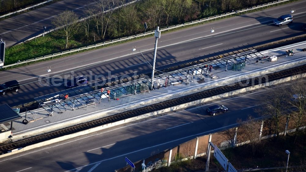 Aerial image Bonn - New Building Light rail stop Rheinaue in Bonn in the state North Rhine-Westphalia, Germany