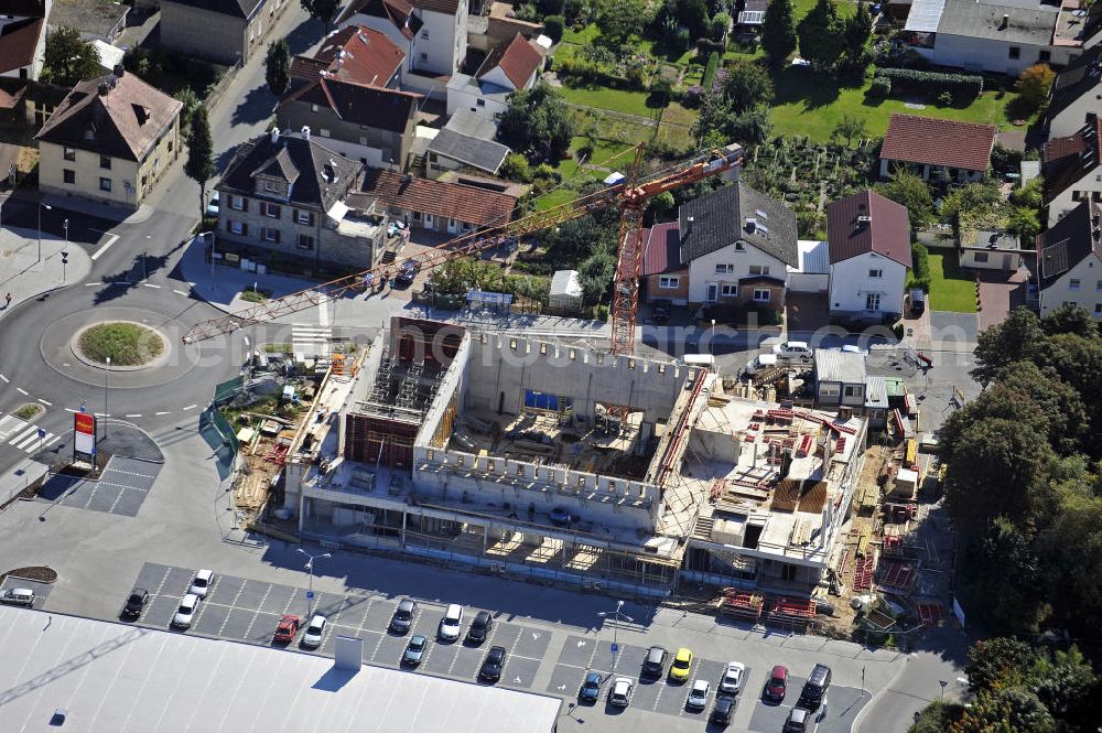 Aerial image Dieburg - Blick auf den Neubau der Stadthalle, die den Namen Römerhalle tragen soll. Bauherr: Magistrat der Stadt Dieburg. Bauleitung: Braun Schlockermann Dreesen Planungsggesellschaft mbH. View of the new building of the town hall, which is to bear the name of Roman Hall. Building owner: Magistrate of the city of Dieburg. Construction management: Braun Schlockermann Dreesen Planungsggesellschaft mbH.