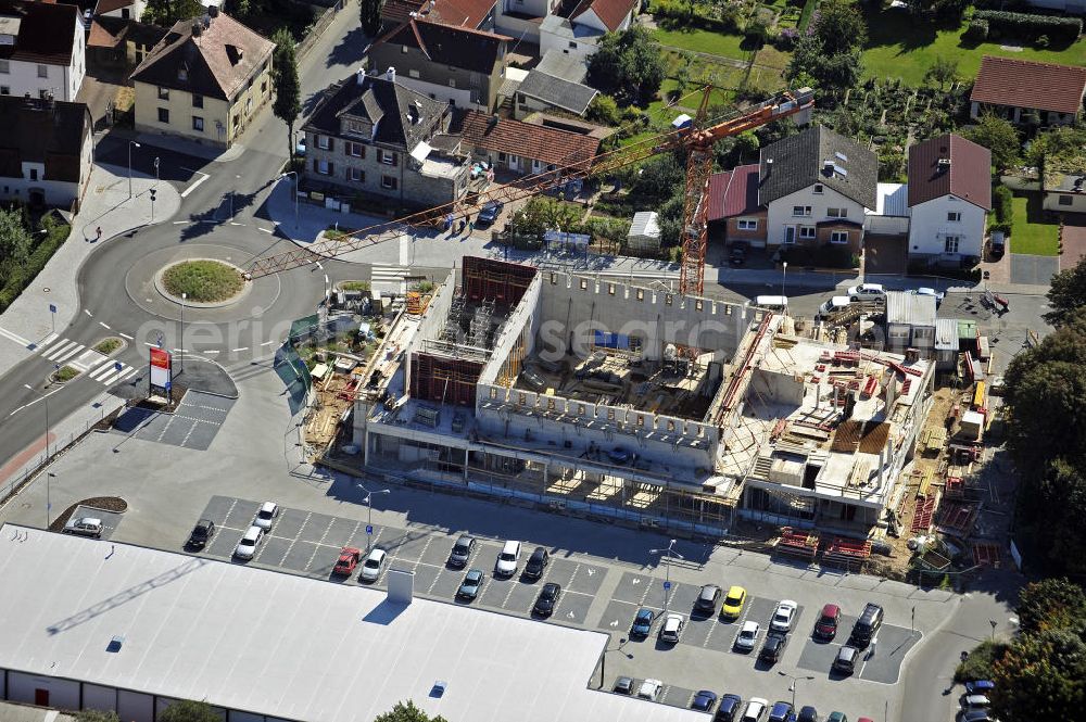 Aerial photograph Dieburg - Blick auf den Neubau der Stadthalle, die den Namen Römerhalle tragen soll. Bauherr: Magistrat der Stadt Dieburg. Bauleitung: Braun Schlockermann Dreesen Planungsggesellschaft mbH. View of the new building of the town hall, which is to bear the name of Roman Hall. Building owner: Magistrate of the city of Dieburg. Construction management: Braun Schlockermann Dreesen Planungsggesellschaft mbH.