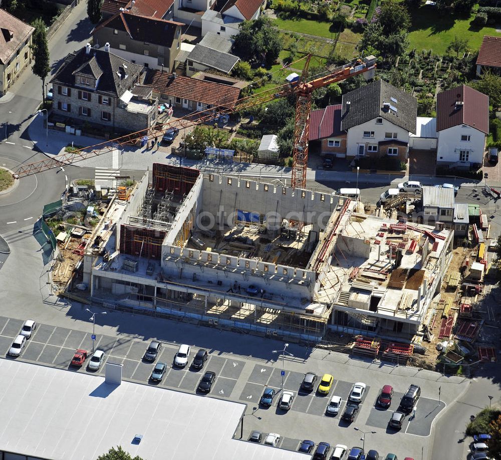 Dieburg from above - Blick auf den Neubau der Stadthalle, die den Namen Römerhalle tragen soll. Bauherr: Magistrat der Stadt Dieburg. Bauleitung: Braun Schlockermann Dreesen Planungsggesellschaft mbH. View of the new building of the town hall, which is to bear the name of Roman Hall. Building owner: Magistrate of the city of Dieburg. Construction management: Braun Schlockermann Dreesen Planungsggesellschaft mbH.