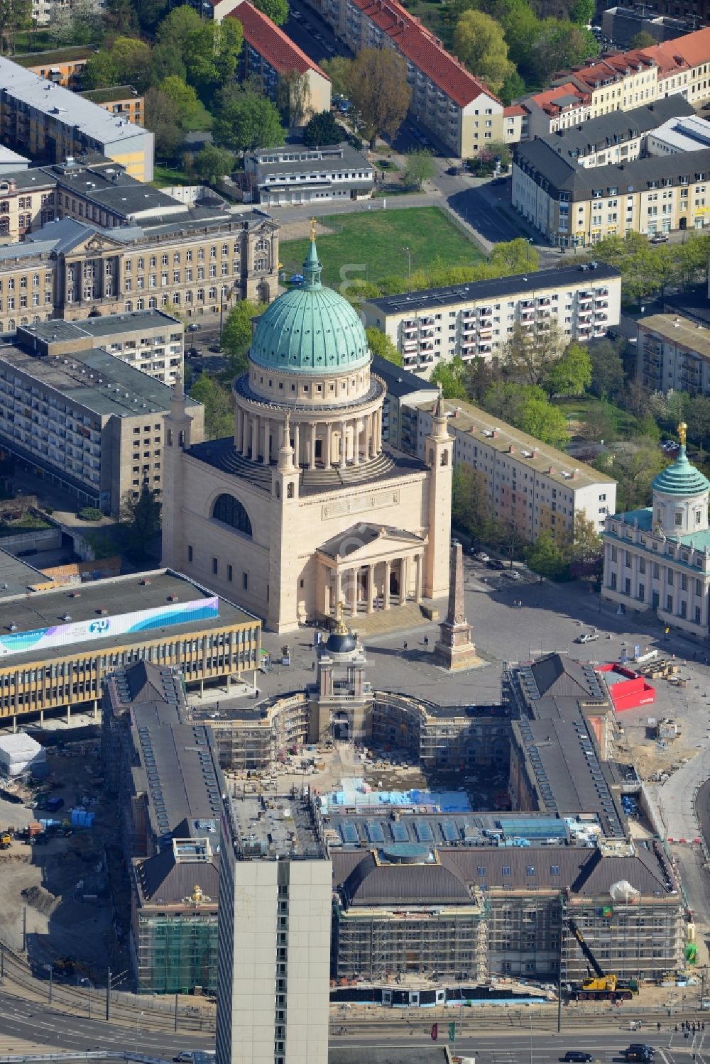 Potsdam from above - View of new construction of the parliament in Potsdam in Brandenburg