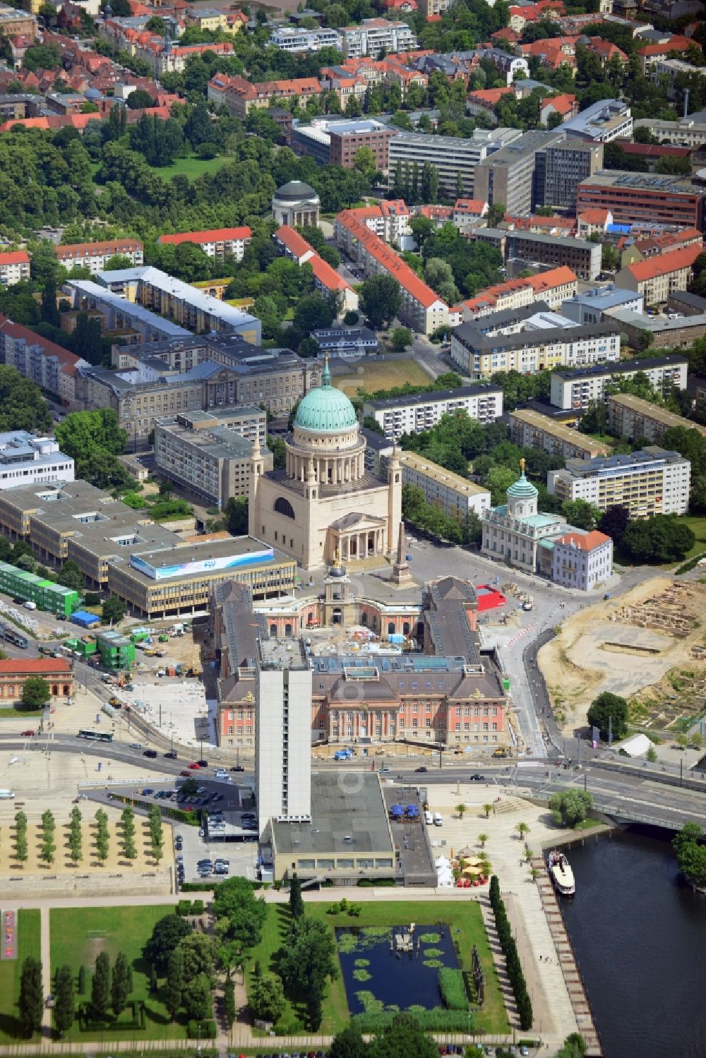 Potsdam from above - View of new construction of the parliament in Potsdam in Brandenburg