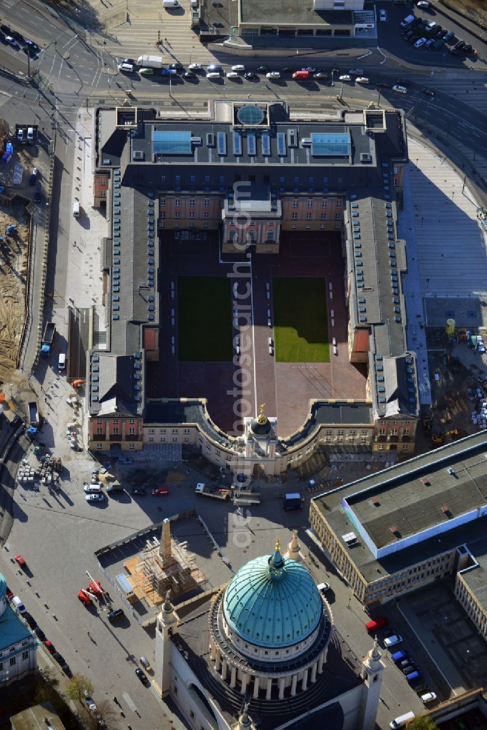 Potsdam from above - View of new construction of the parliament in Potsdam in Brandenburg