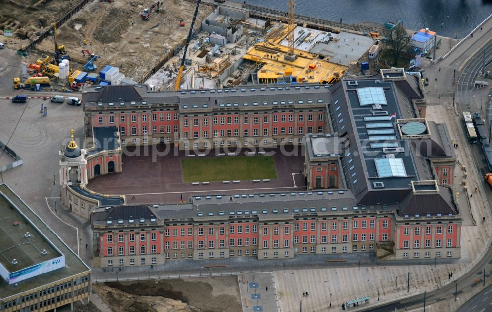 Aerial image Potsdam - View of new construction of the parliament in Potsdam in Brandenburg