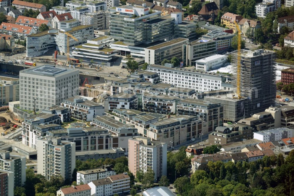 Stuttgart from above - Construction of the new district center and shopping mall Milaneo in the European district of Stuttgart in Baden-Wuerttemberg BW