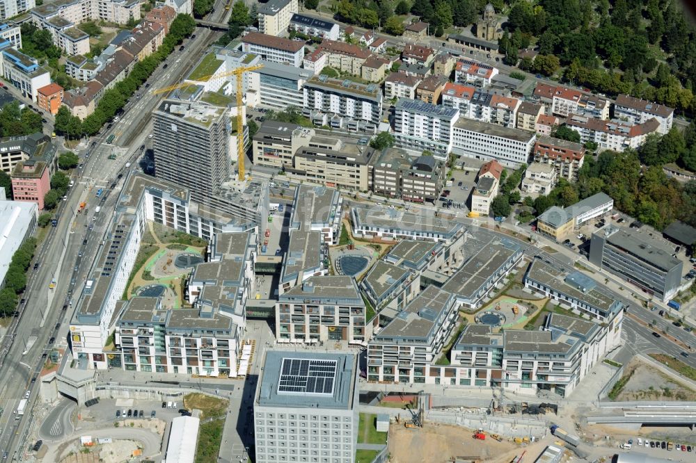 Stuttgart from above - Construction of the new district center and shopping mall Milaneo in the European district of Stuttgart in Baden-Wuerttemberg BW