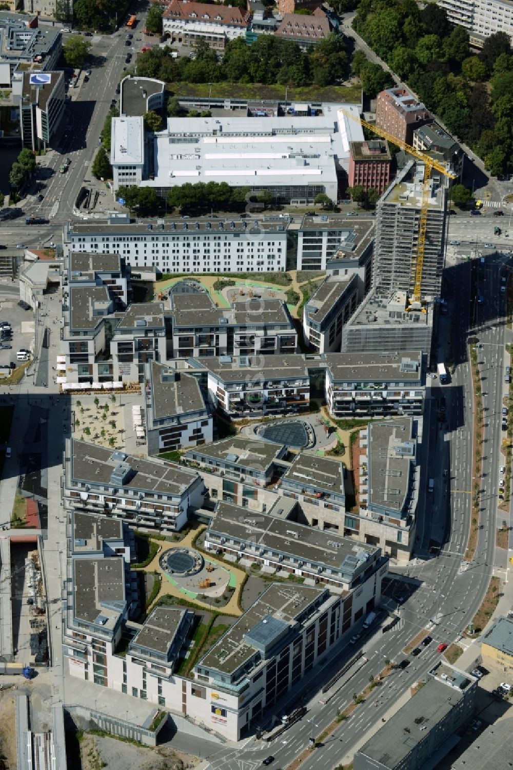 Stuttgart from above - Construction of the new district center and shopping mall Milaneo in the European district of Stuttgart in Baden-Wuerttemberg BW