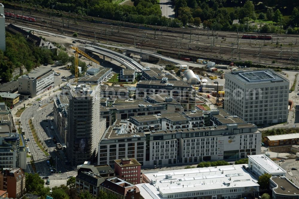 Stuttgart from above - Construction of the new district center and shopping mall Milaneo in the European district of Stuttgart in Baden-Wuerttemberg BW