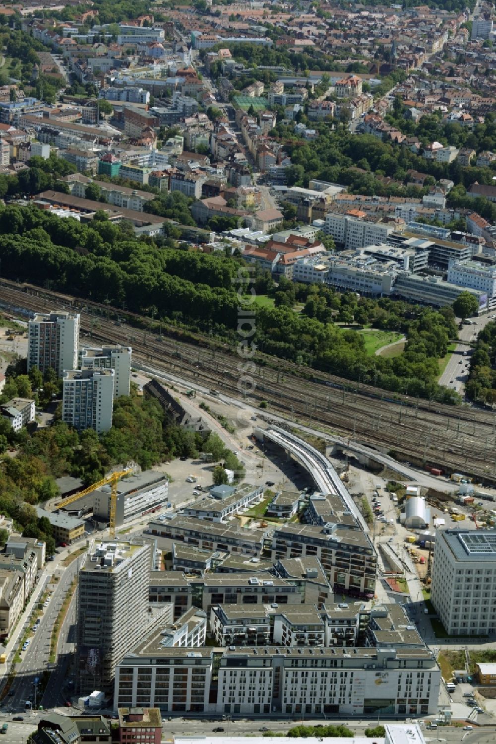 Aerial image Stuttgart - Construction of the new district center and shopping mall Milaneo in the European district of Stuttgart in Baden-Wuerttemberg BW